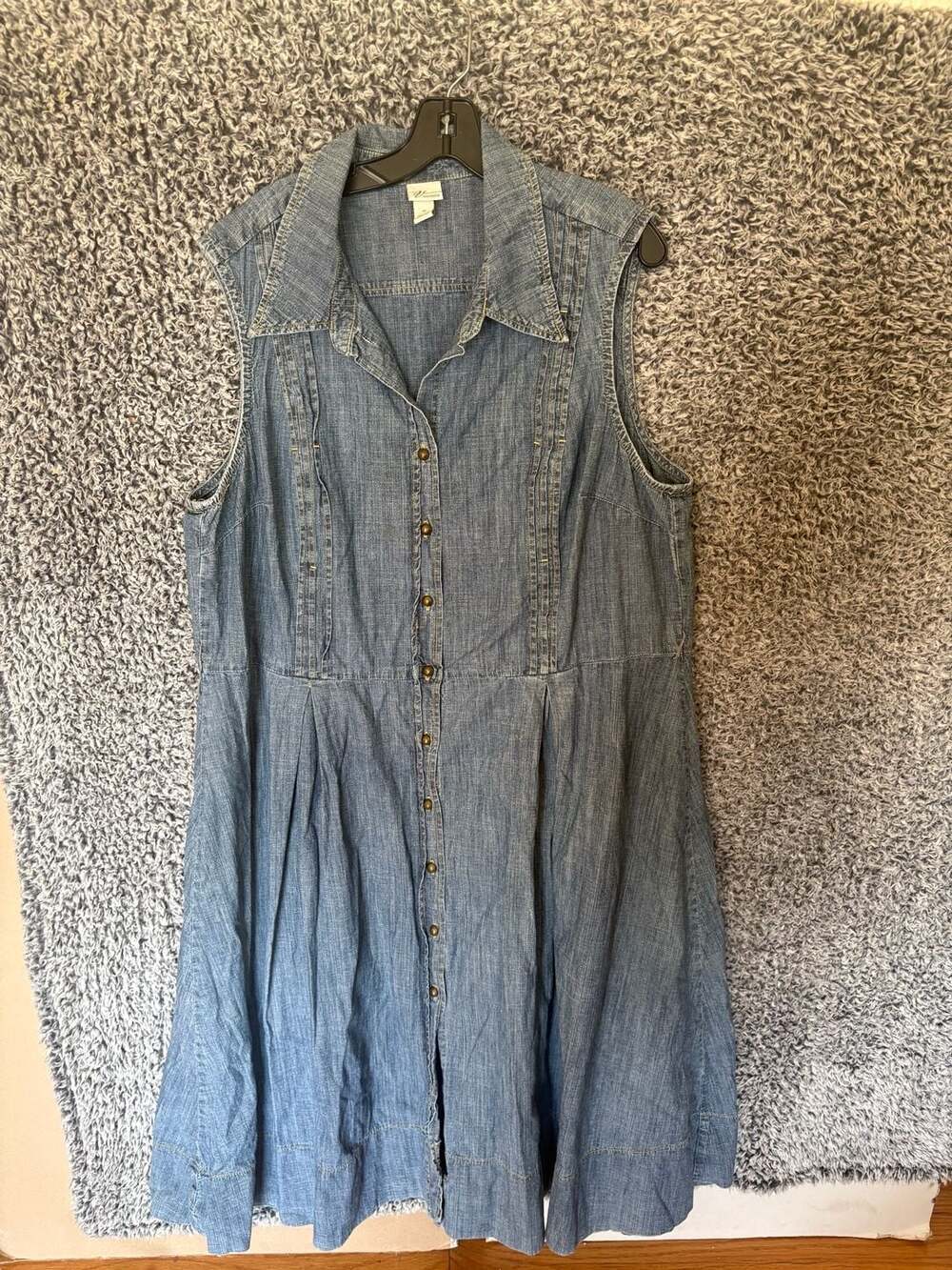 Venezia Plus Size Sleeveless Chambray Button Front Shirtdress